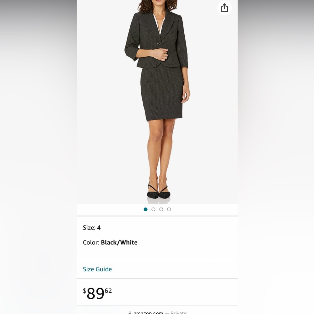 Le Suit Women's 1 Button Notch Collar Two Tone Tweed Skirt Suit